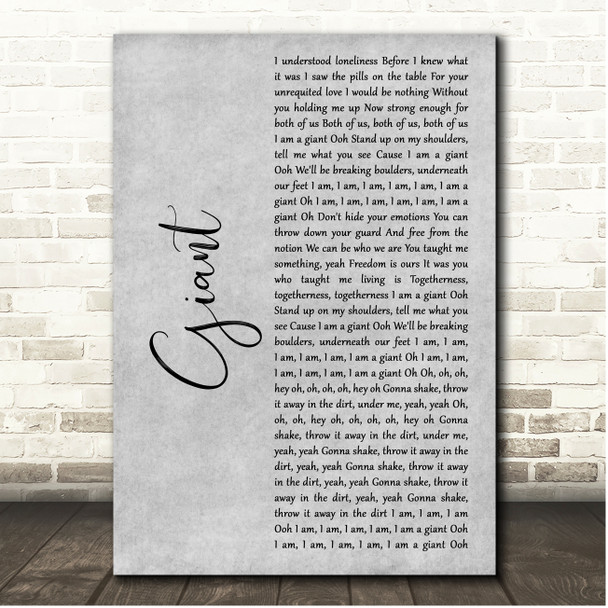 Calvin Harris & Rag'n'Bone Man Giant Grey Rustic Script Song Lyric Print