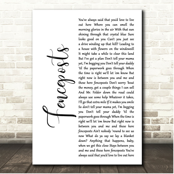 Cody Johnson Fenceposts White Script Song Lyric Print