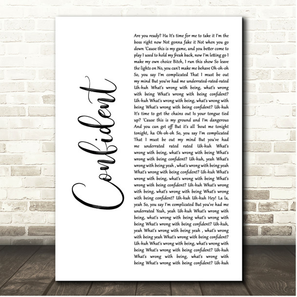 Demi Lovato Confident White Script Song Lyric Print