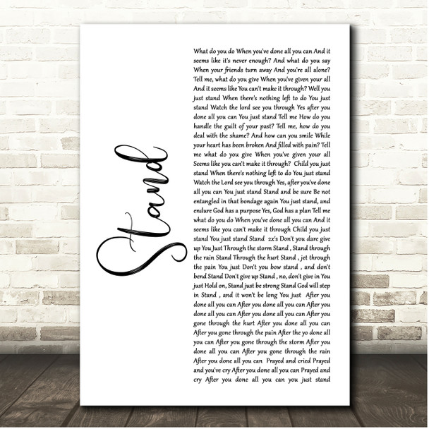 Donnie McClurkin Stand White Script Song Lyric Print