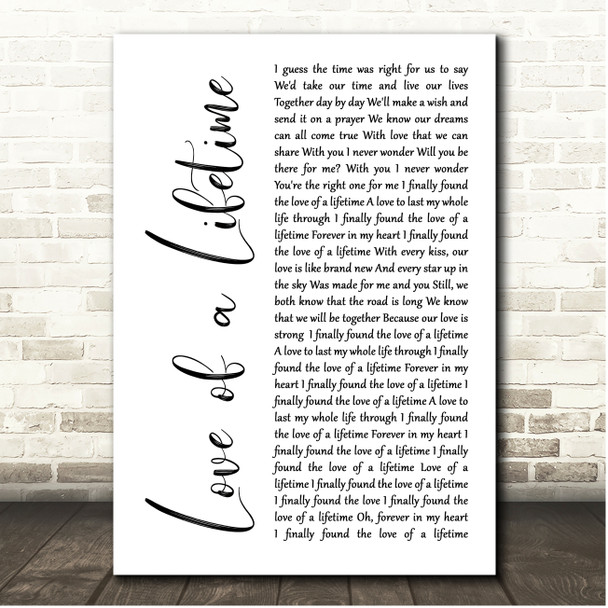 Firehouse Love of a Lifetime White Script Song Lyric Print