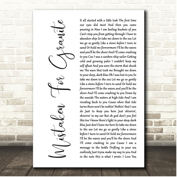 Golden Boy Mistaken For Granite White Script Song Lyric Print
