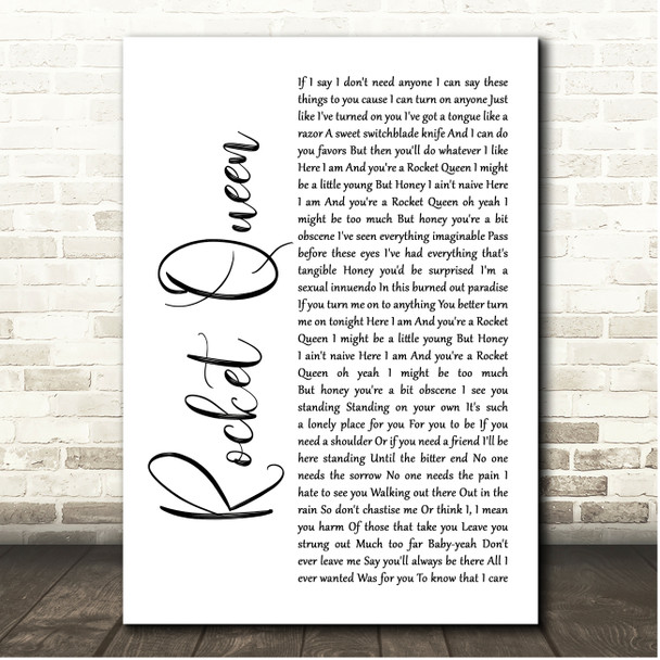 Guns N' Roses Rocket Queen White Script Song Lyric Print