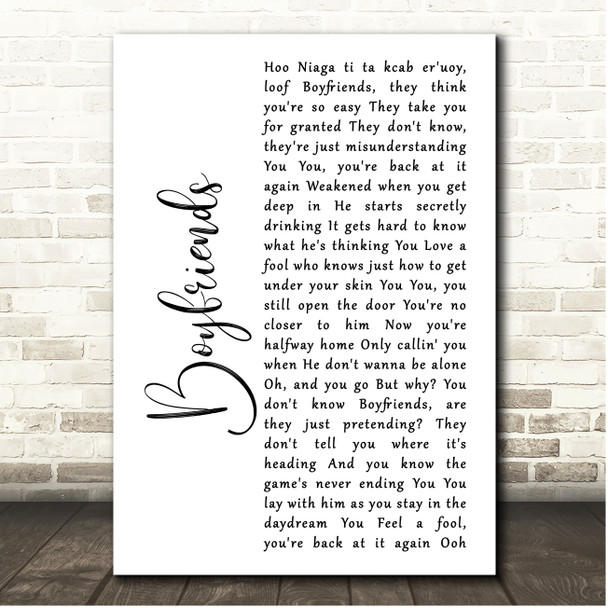 Harry Styles Boyfriends White Script Song Lyric Print