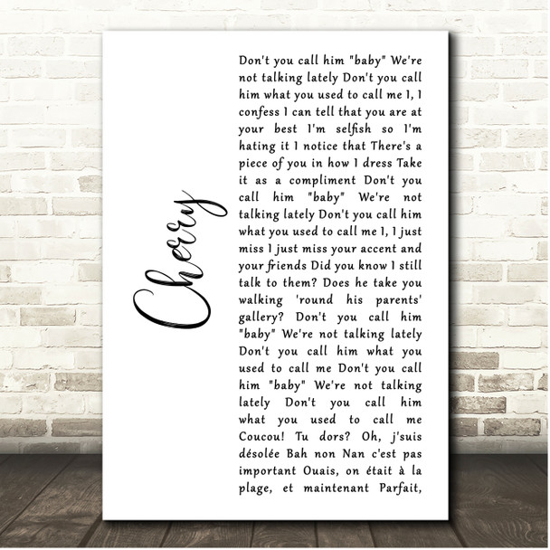 Harry Styles Cherry White Script Song Lyric Print