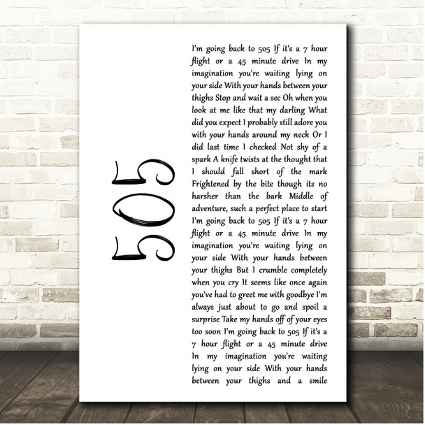 Arctic Monkeys 505 White Script Song Lyric Print