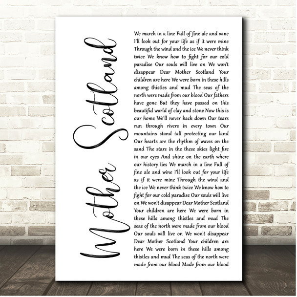 James Beeny & Gina Georgio Mother Scotland White Script Song Lyric Print