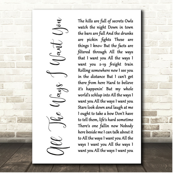 Jimmy Buffett All The Ways I Want You White Script Song Lyric Print