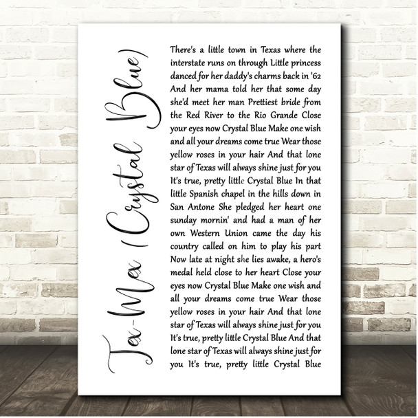 John Cafferty feat. The Beaver Brown Band Tex-Mex (Crystal Blue) White Script Song Lyric Print