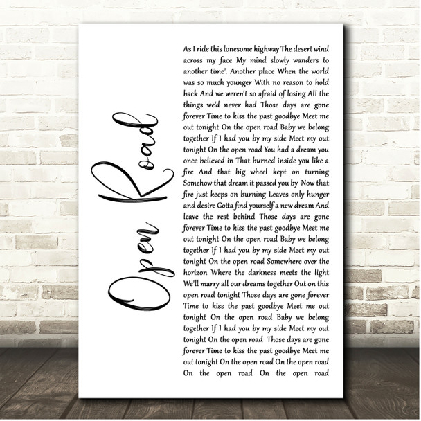 John Cafferty Open Road White Script Song Lyric Print