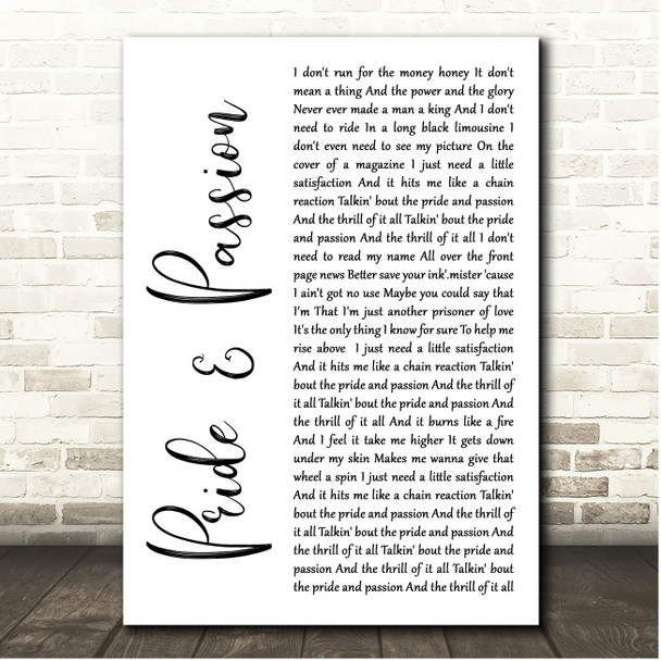 John Cafferty Pride & Passion White Script Song Lyric Print