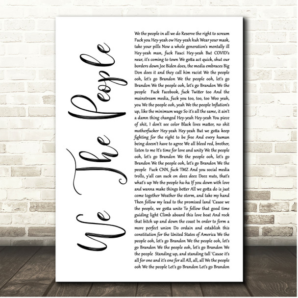 Kid Rock We The People White Script Song Lyric Print