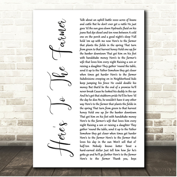 Luke Bryan Here's To The Farmer White Script Song Lyric Print