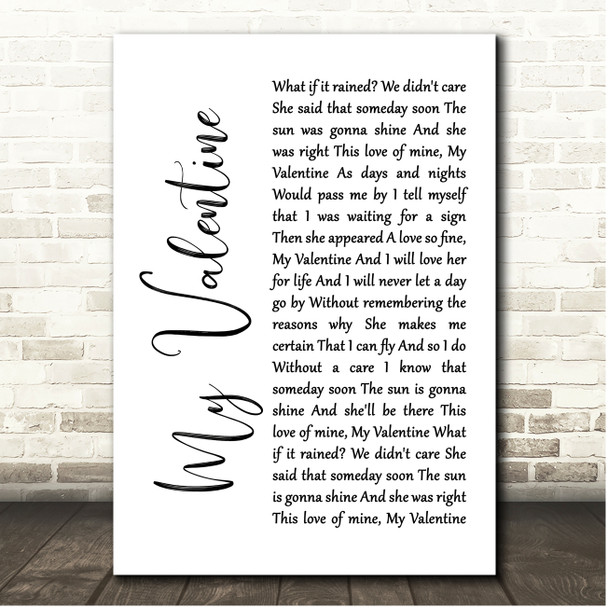 Paul McCartney My Valentine White Script Song Lyric Print