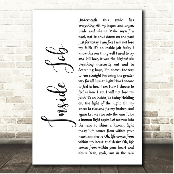 Pearl Jam Inside Job White Script Song Lyric Print