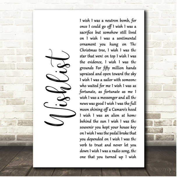 Pearl Jam Wishlist White Script Song Lyric Print