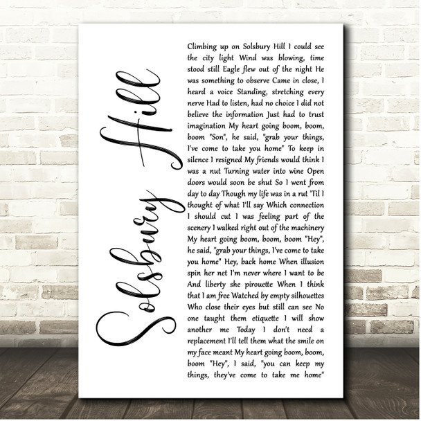 Peter Gabriel Solsbury Hill White Script Song Lyric Print
