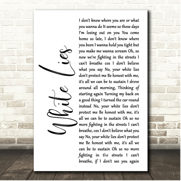 Stereophonics White Lies White Script Song Lyric Print