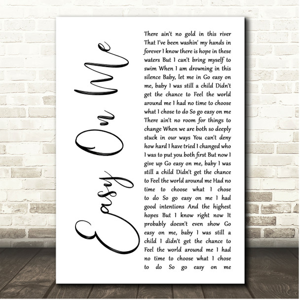 Adele Easy On Me White Script Song Lyric Print