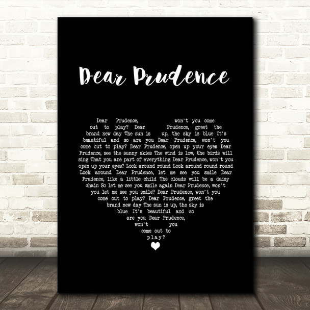 The Beatles Dear Prudence Black Heart Song Lyric Music Art Print