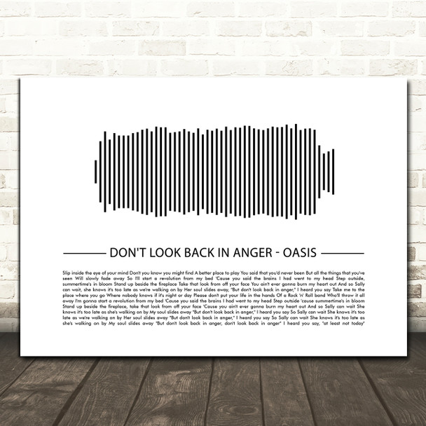 Oasis Don't Look Back In Anger Sound Wave Minimal Song Lyric Print