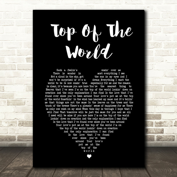 The Carpenters Top Of The World Black Heart Song Lyric Music Art Print