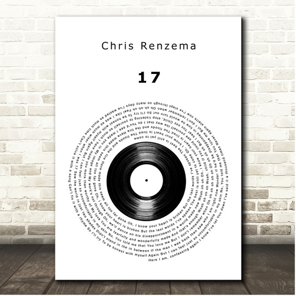 Chris Renzema 17 Vinyl Record Song Lyric Print