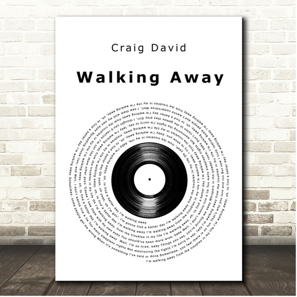 Craig David Walking Away Vinyl Record Song Lyric Print