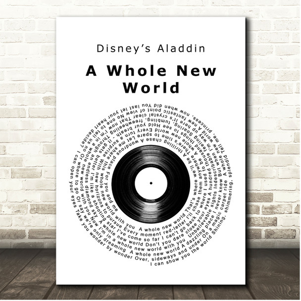 Disneys Aladdin A Whole New World Vinyl Record Song Lyric Print