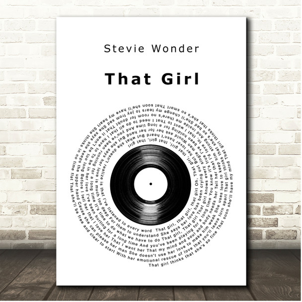 Stevie Wonder That Girl Vinyl Record Song Lyric Print