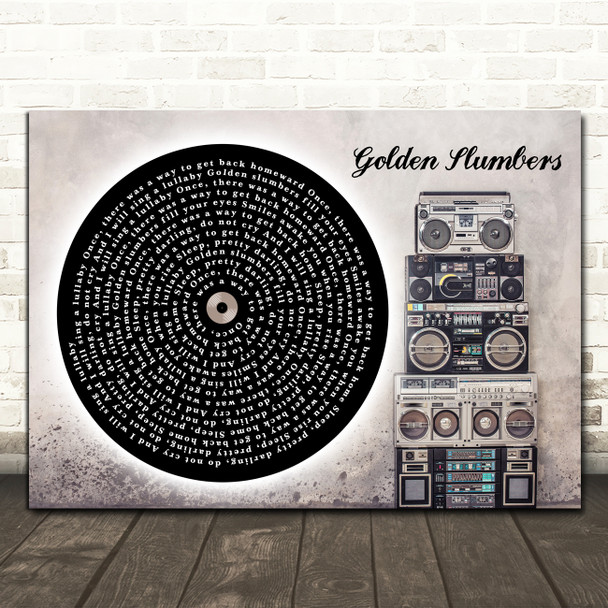 The Beatles Golden Slumbers Vinyl Record & Boom Box Song Lyric Print