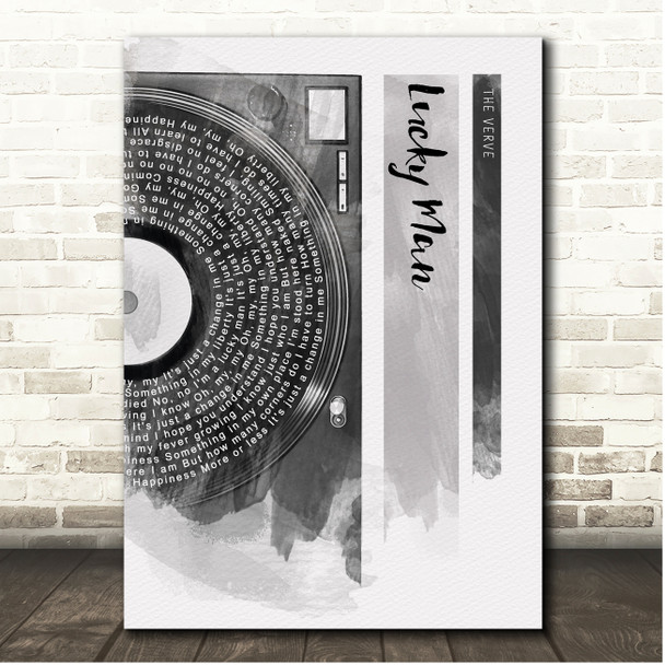 The Verve Lucky Man Vinyl Record Half Lyrics Black Grey Song Lyric Print