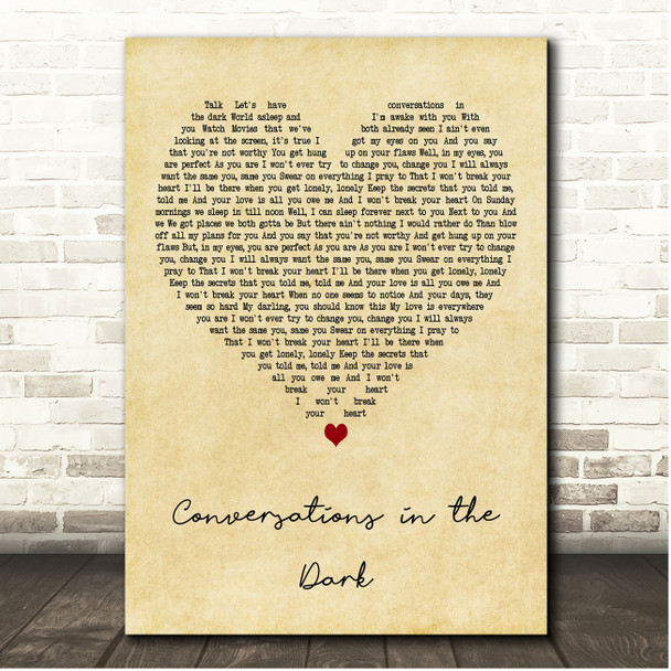 John Legend Conversations In The Dark Vintage Heart Song Lyric Print