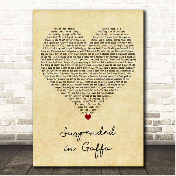 Kate Bush Suspended in Gaffa Vintage Heart Song Lyric Print
