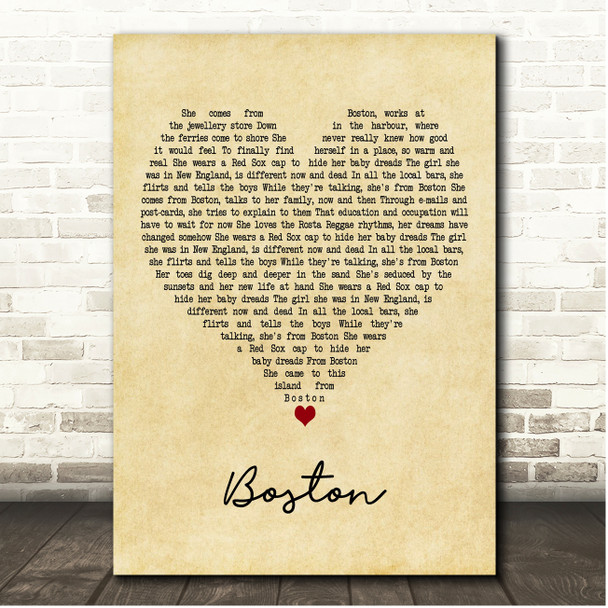 Kenny Chesney Boston Vintage Heart Song Lyric Print