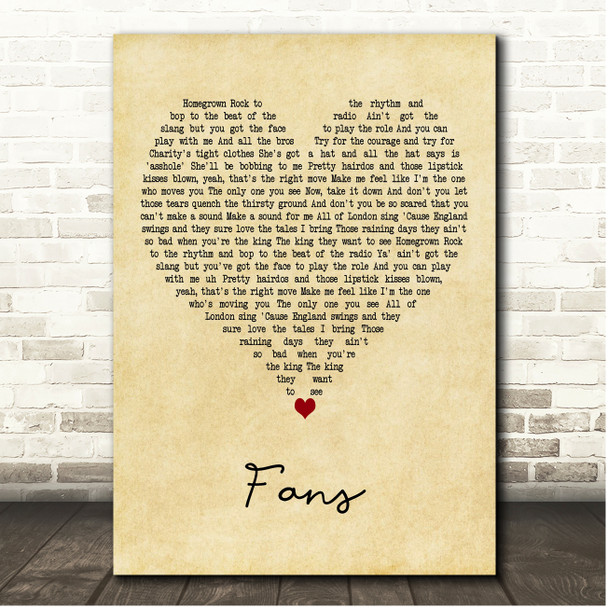 Kings of Leon Fans Vintage Heart Song Lyric Print
