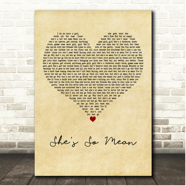 Matchbox 20 She's So Mean Vintage Heart Song Lyric Print