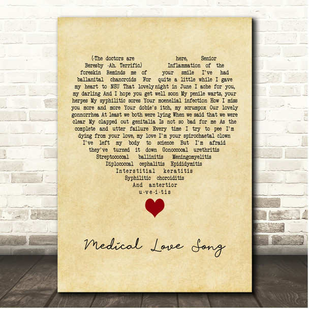 Monty Python Medical Love Song Vintage Heart Song Lyric Print