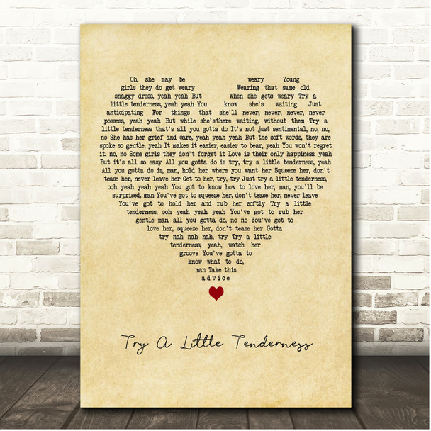 Otis Redding Try A Little Tenderness Vintage Heart Song Lyric Print