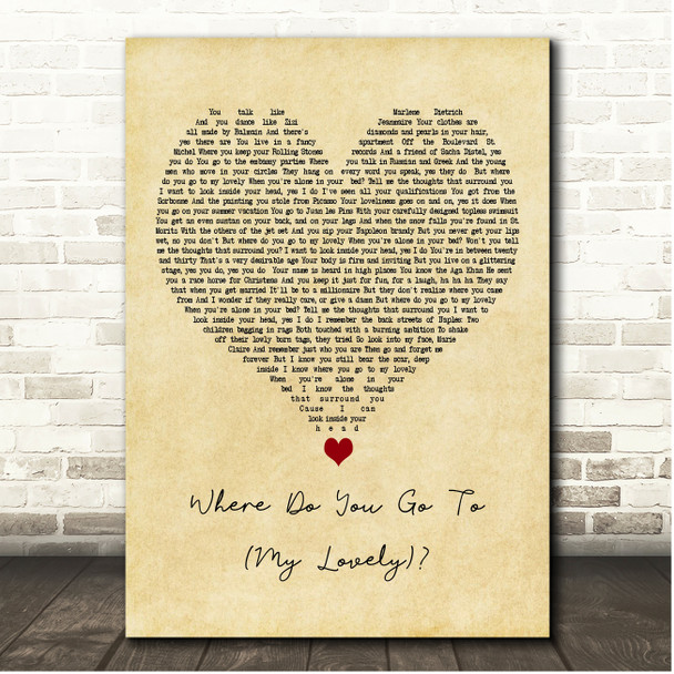 Peter Sarstedt Where Do You Go To (My Lovely) Vintage Heart Song Lyric Print