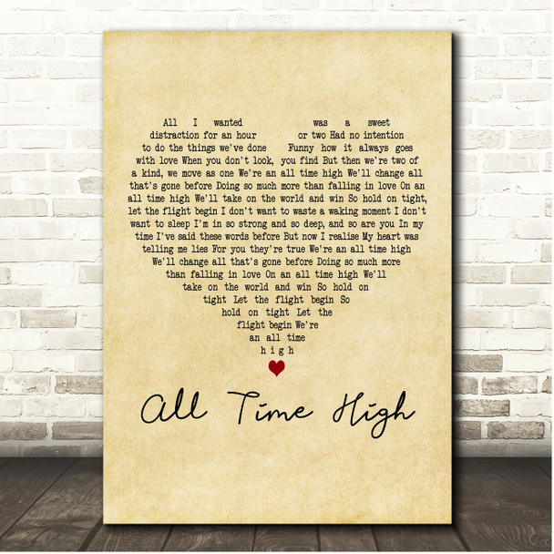 Rita Coolidge All Time High Vintage Heart Song Lyric Print