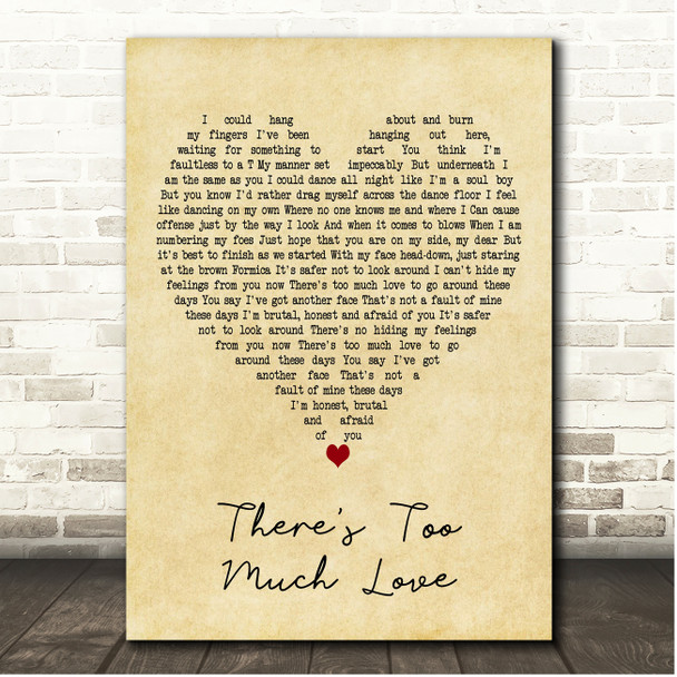 Belle and Sebastian Theres Too Much Love Vintage Heart Song Lyric Print