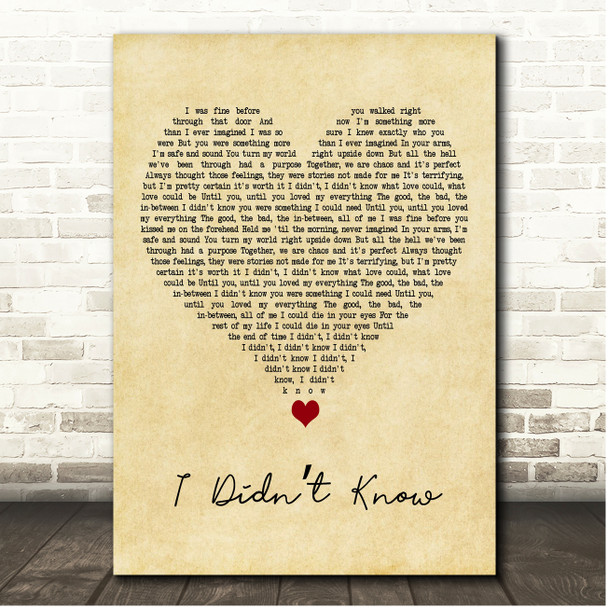 Sofia Carson I Didnt Know Vintage Heart Song Lyric Print