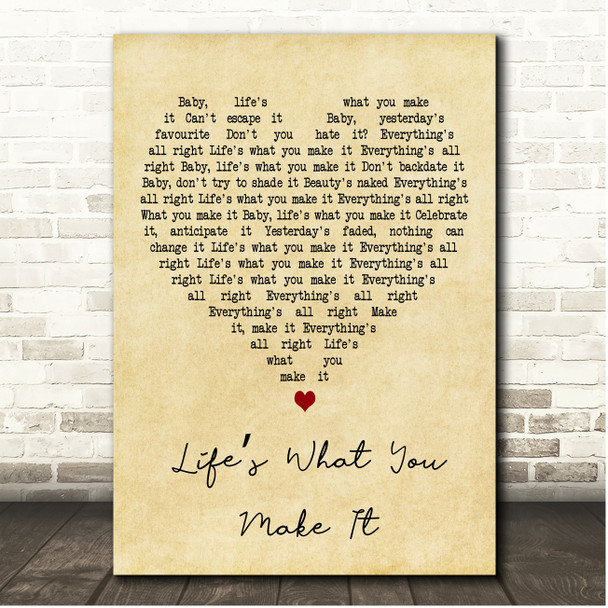 Talk Talk Lifes What You Make It Vintage Heart Song Lyric Print