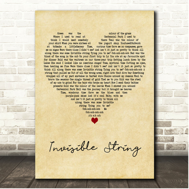 Taylor Swift Invisible String Vintage Heart Song Lyric Print