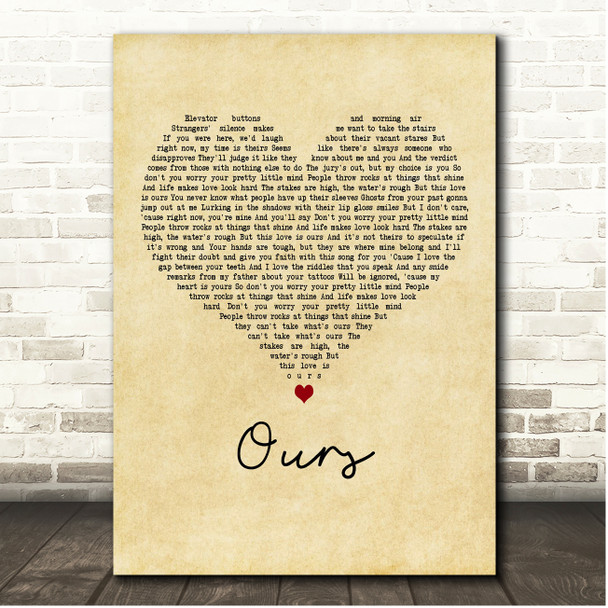 Taylor Swift Ours Vintage Heart Song Lyric Print