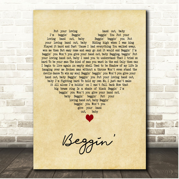 The Four Seasons Beggin Vintage Heart Song Lyric Print