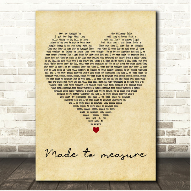 The Hoosiers Made to Measure Vintage Heart Song Lyric Print