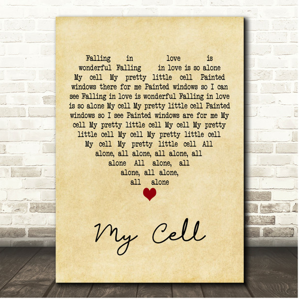 The Lumineers My Cell Vintage Heart Song Lyric Print