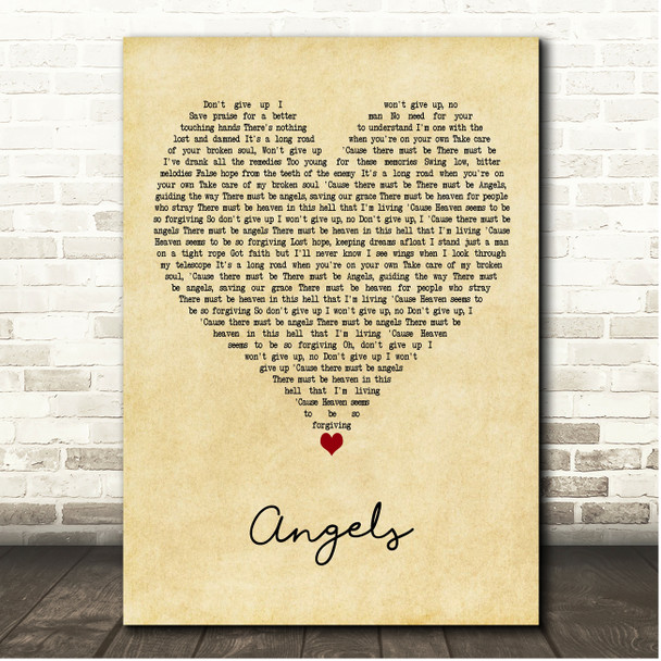 Tom Walker Angels Vintage Heart Song Lyric Print